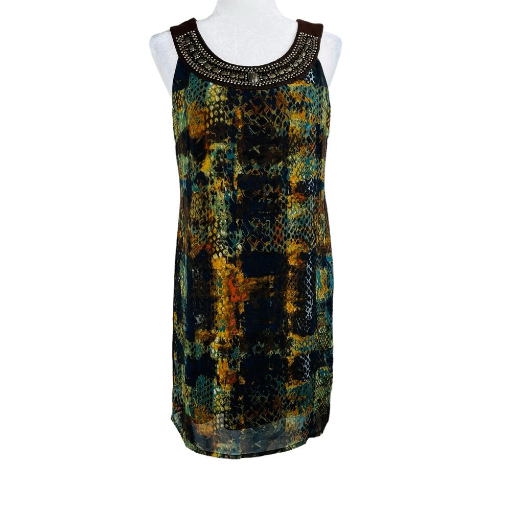 Vintage 90s Rabbit Designs Whimsygoth Beaded Mini Dress Brown Abstract 6 Y2K